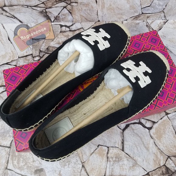 Weston Flat Espadrille Calf Leather Black Recycled Canvas Tory Burch Shoes Flat
